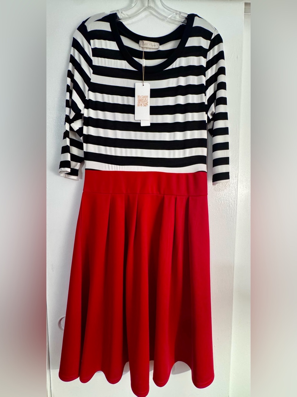 NWT Striped Black & White with Red Skirt Casual Dress